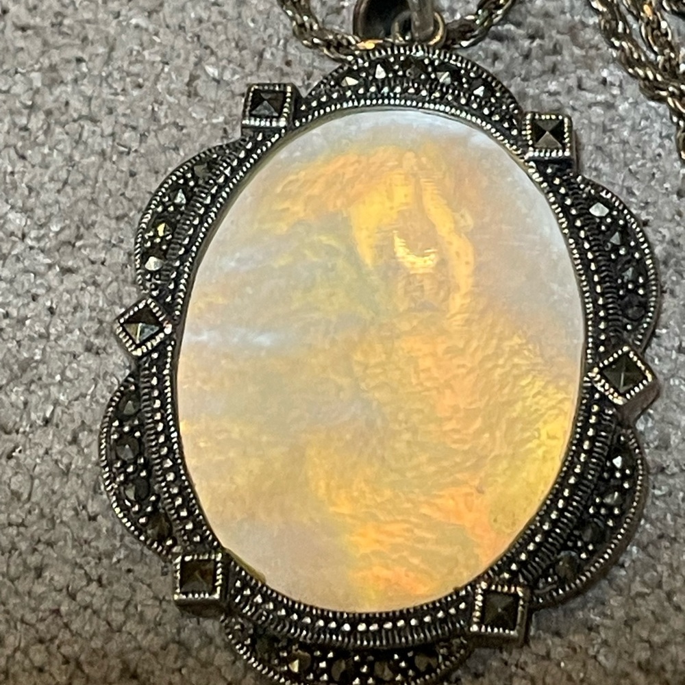 Art Deco Oval Pendant with Marcasite Stones Necklace